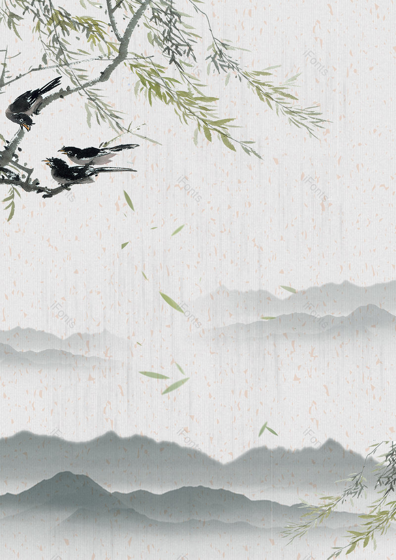 灰色中国风意境柳树惊蛰海报背景,插画/手绘图,插画/手绘图库,插画/手绘图下载,插画/手绘